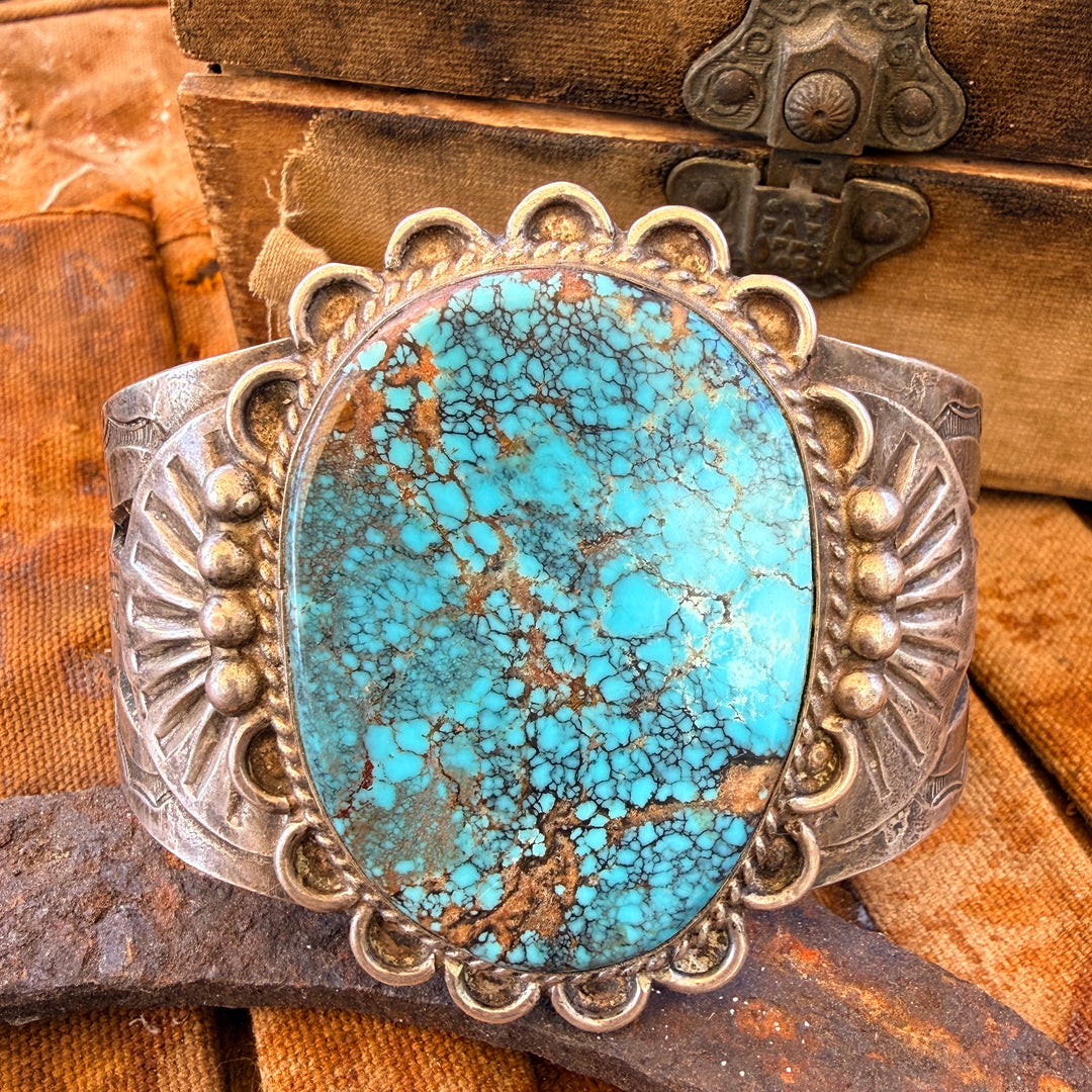 Vintage Native American Sterling Silver & Turquoise Cuff Bracelet