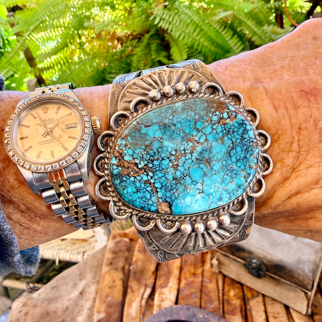 Vintage Native American Sterling Silver & Turquoise Cuff Bracelet