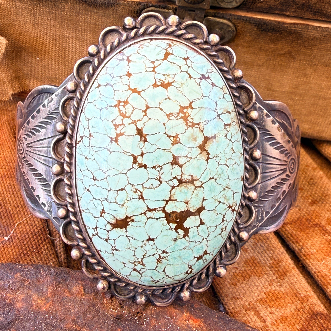 Vintage Native American Sterling Silver & Turquoise Cuff Bracelet