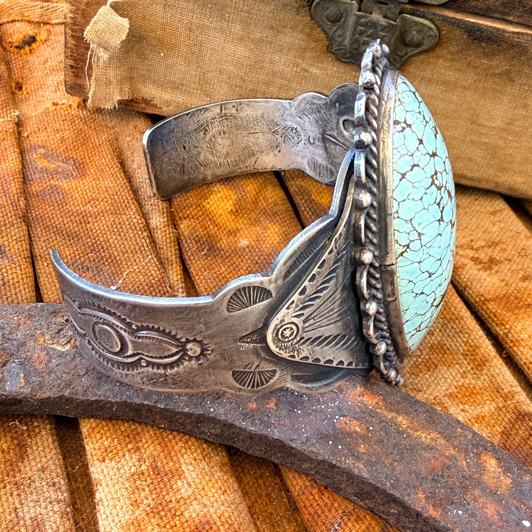Vintage Native American Sterling Silver & Turquoise Cuff Bracelet