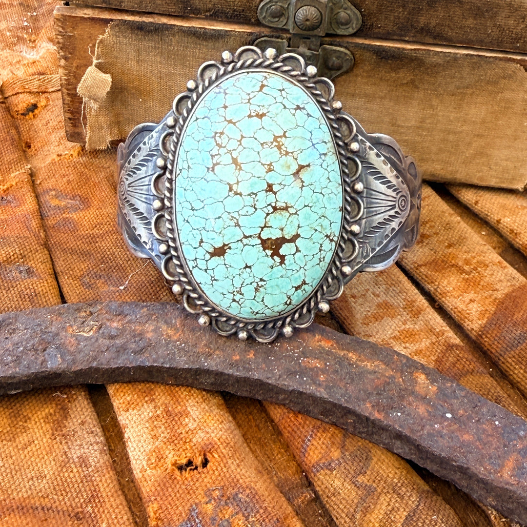Vintage Native American Sterling Silver & Turquoise Cuff Bracelet