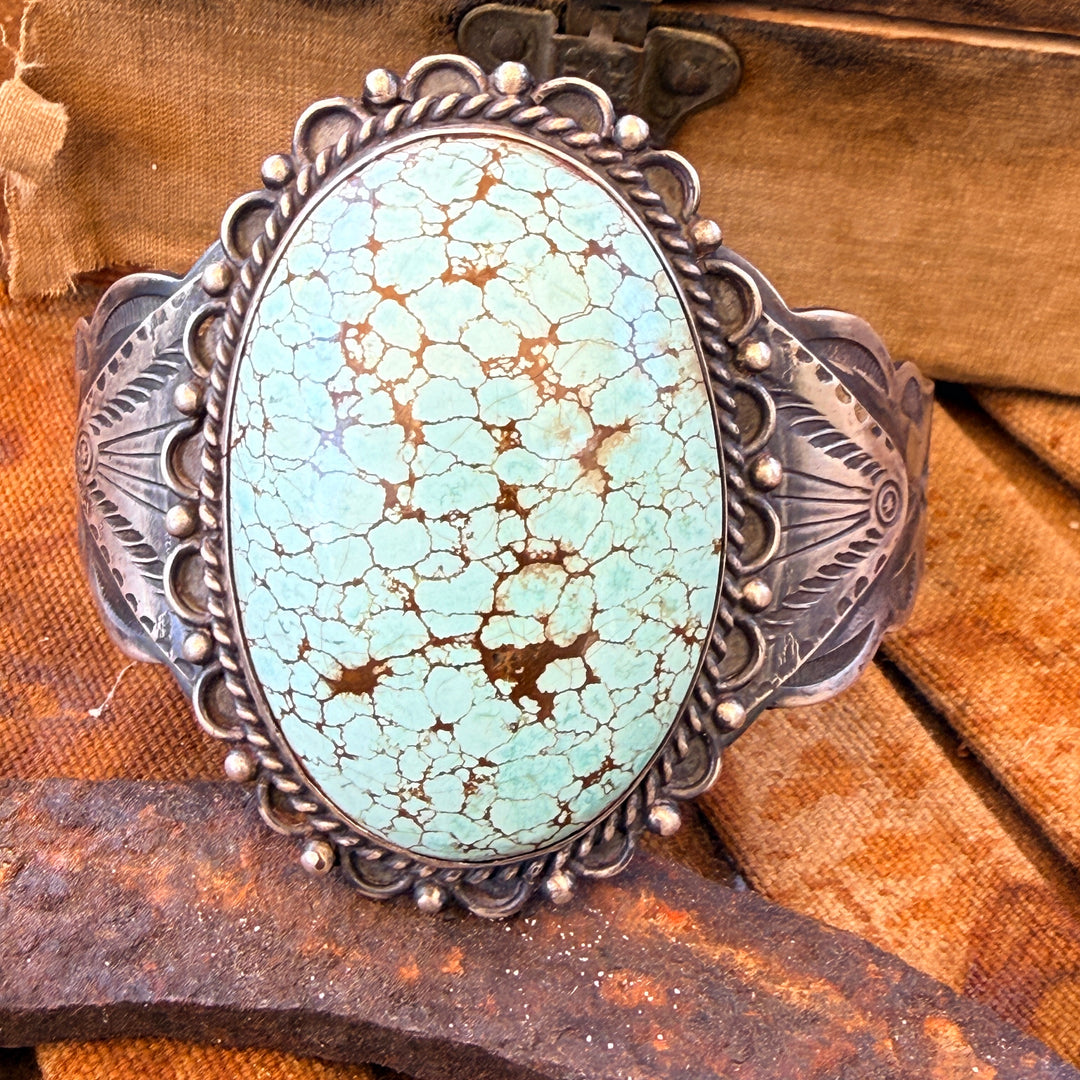 Vintage Native American Sterling Silver & Turquoise Cuff Bracelet