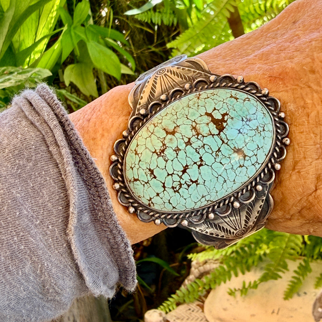 Vintage Native American Sterling Silver & Turquoise Cuff Bracelet