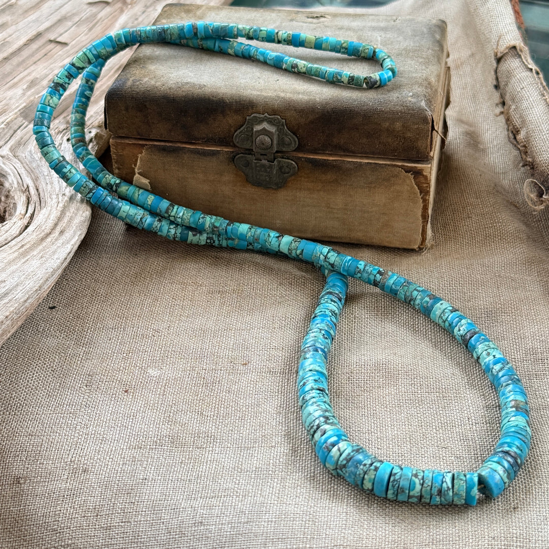 Vintage Spider Web Turquoise Heishi Necklace  Native American