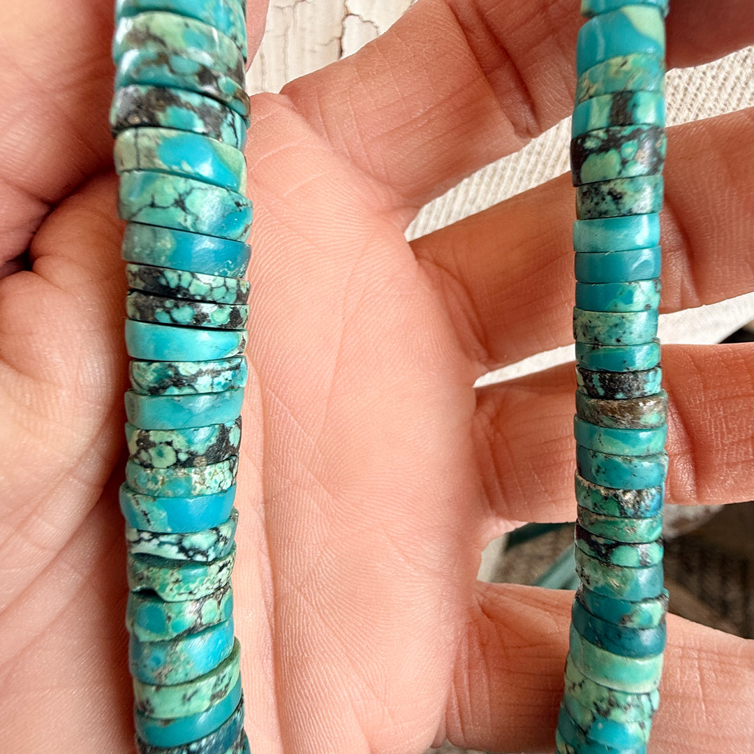 Vintage Spider Web Turquoise Heishi Necklace  Native American