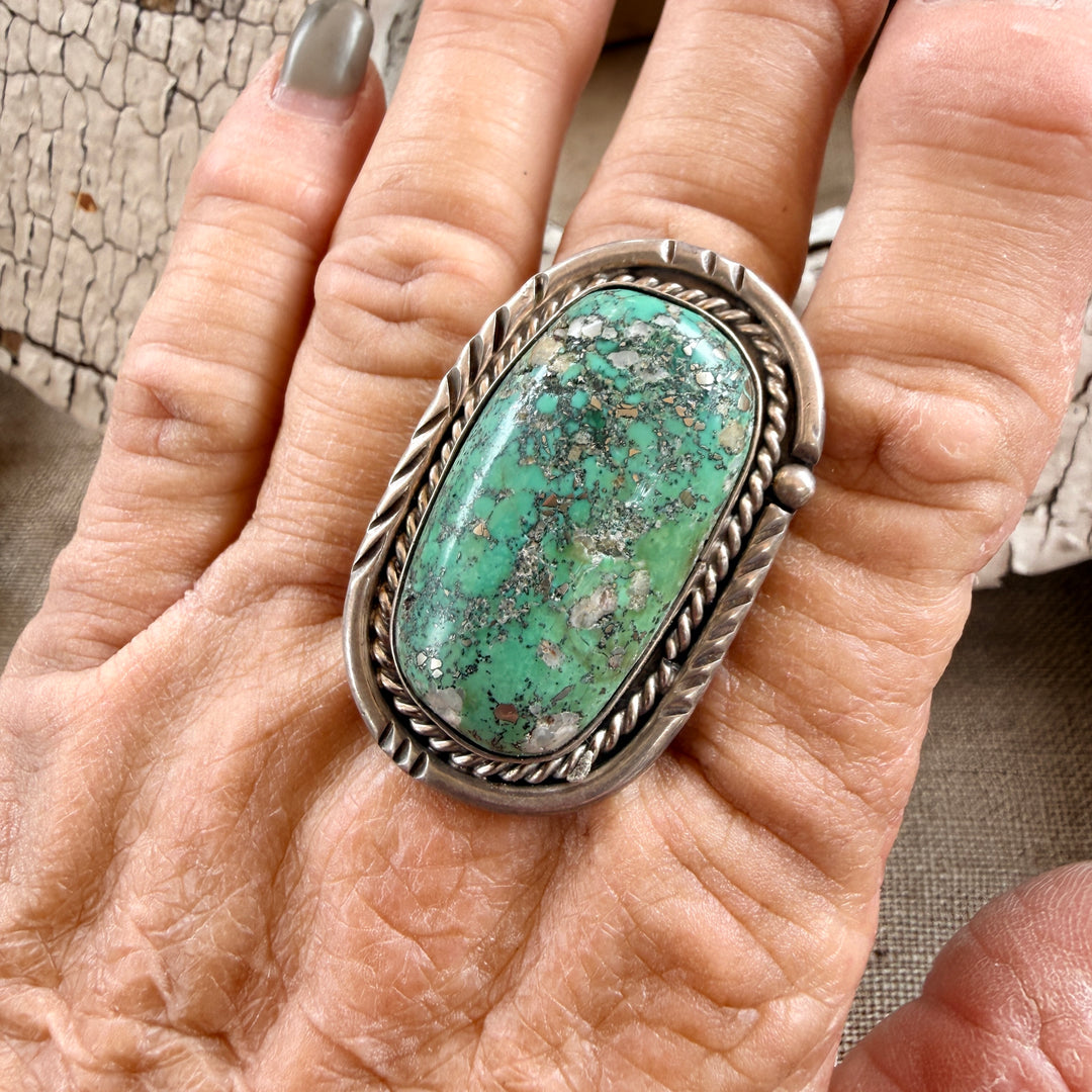 Vintage Navajo Sterling Silver Turquoise Ring Size 12