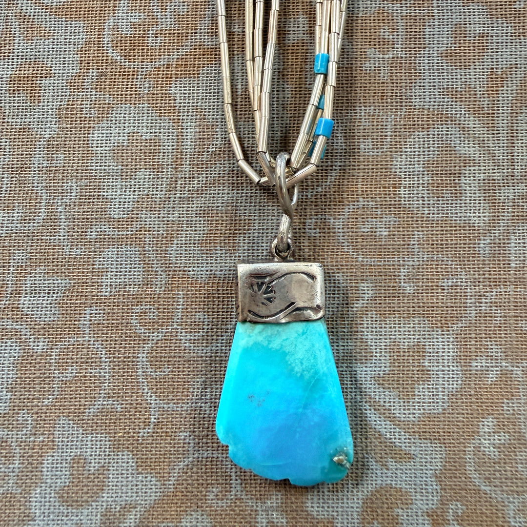 Vintage Navajo Liquid, Silver & Turquoise Necklace Pendant