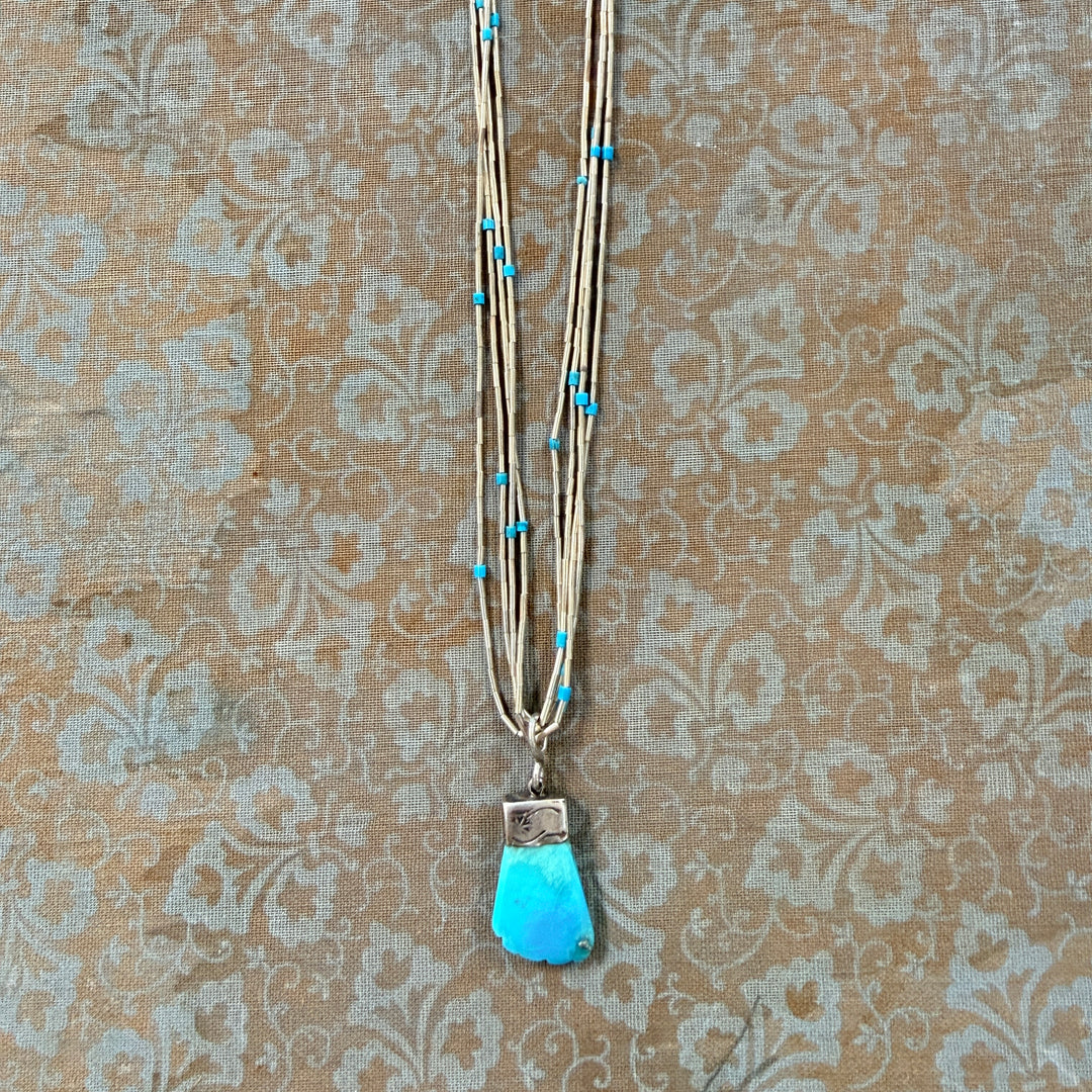 Vintage Navajo Liquid, Silver & Turquoise Necklace Pendant