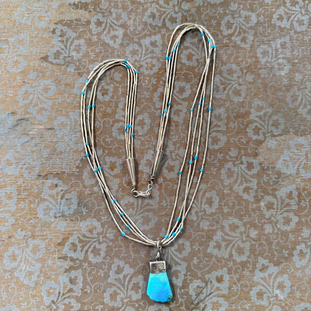 Vintage Navajo Liquid, Silver & Turquoise Necklace Pendant