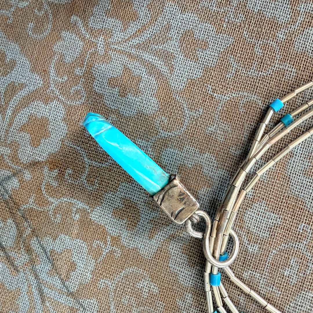 Vintage Navajo Liquid, Silver & Turquoise Necklace Pendant