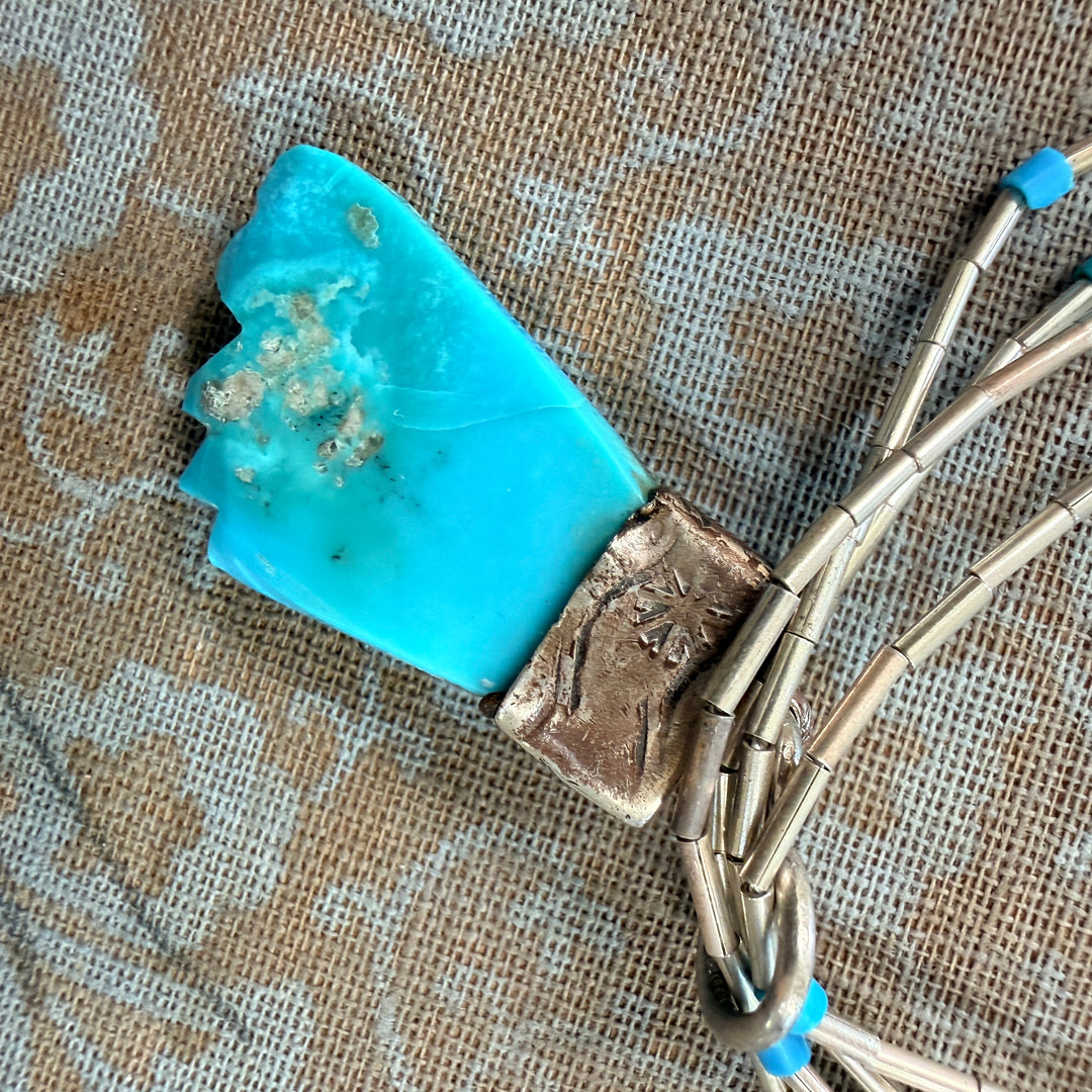 Vintage Navajo Liquid, Silver & Turquoise Necklace Pendant