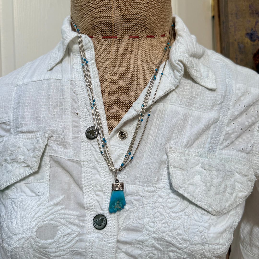 Vintage Navajo Liquid, Silver & Turquoise Necklace Pendant