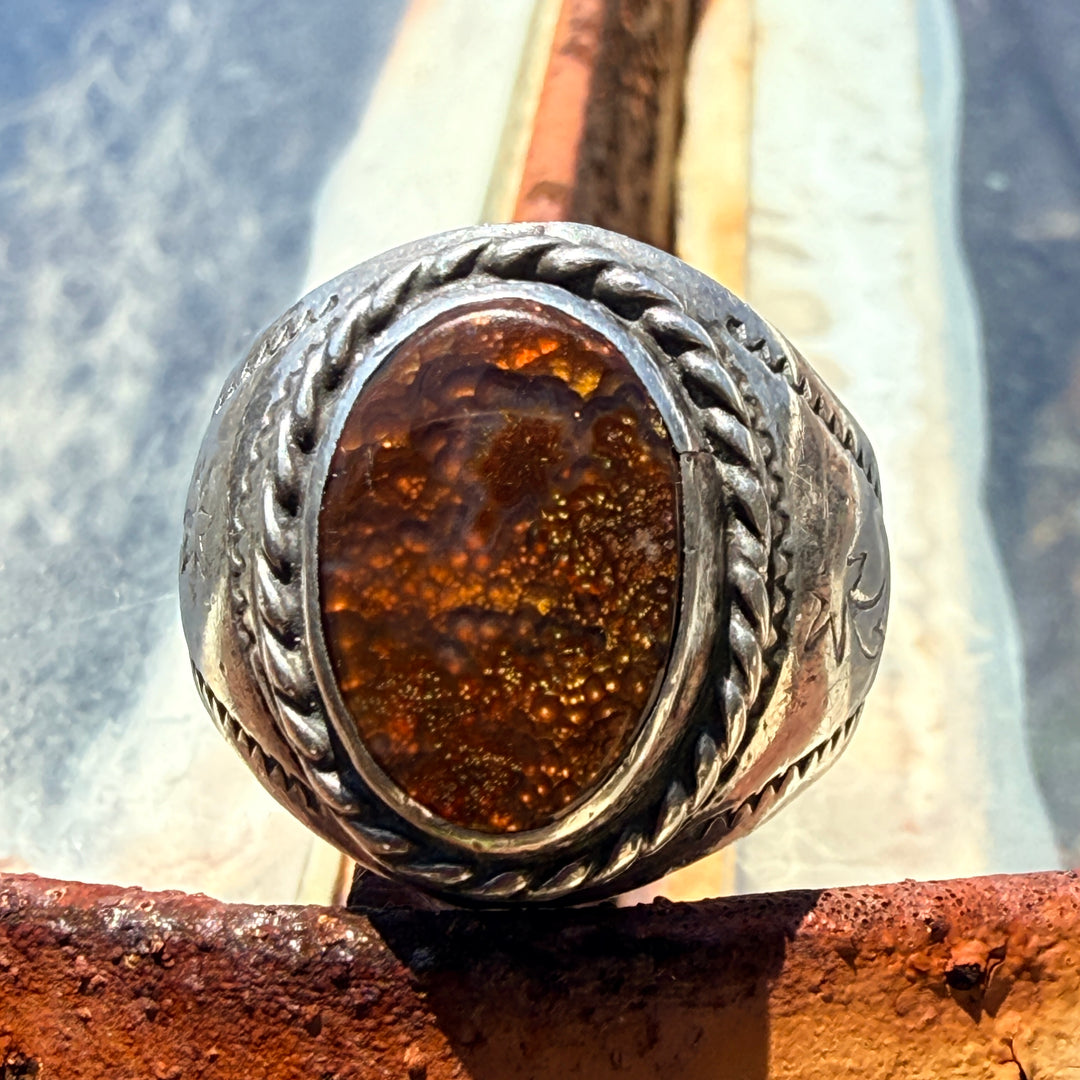 Southwestern Sterling Silver Red Fire Agate Ring Size 12