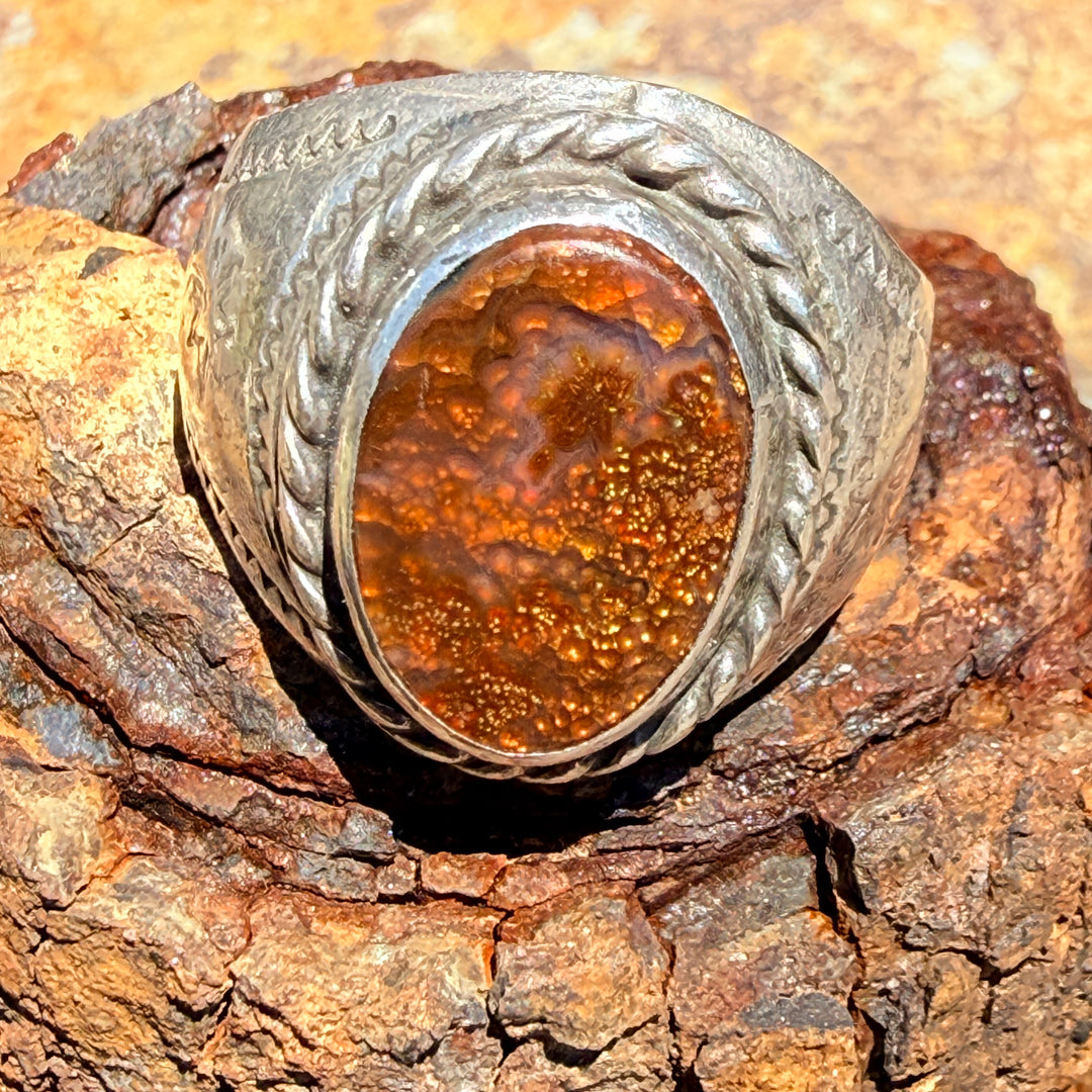 Southwestern Sterling Silver Red Fire Agate Ring Size 12