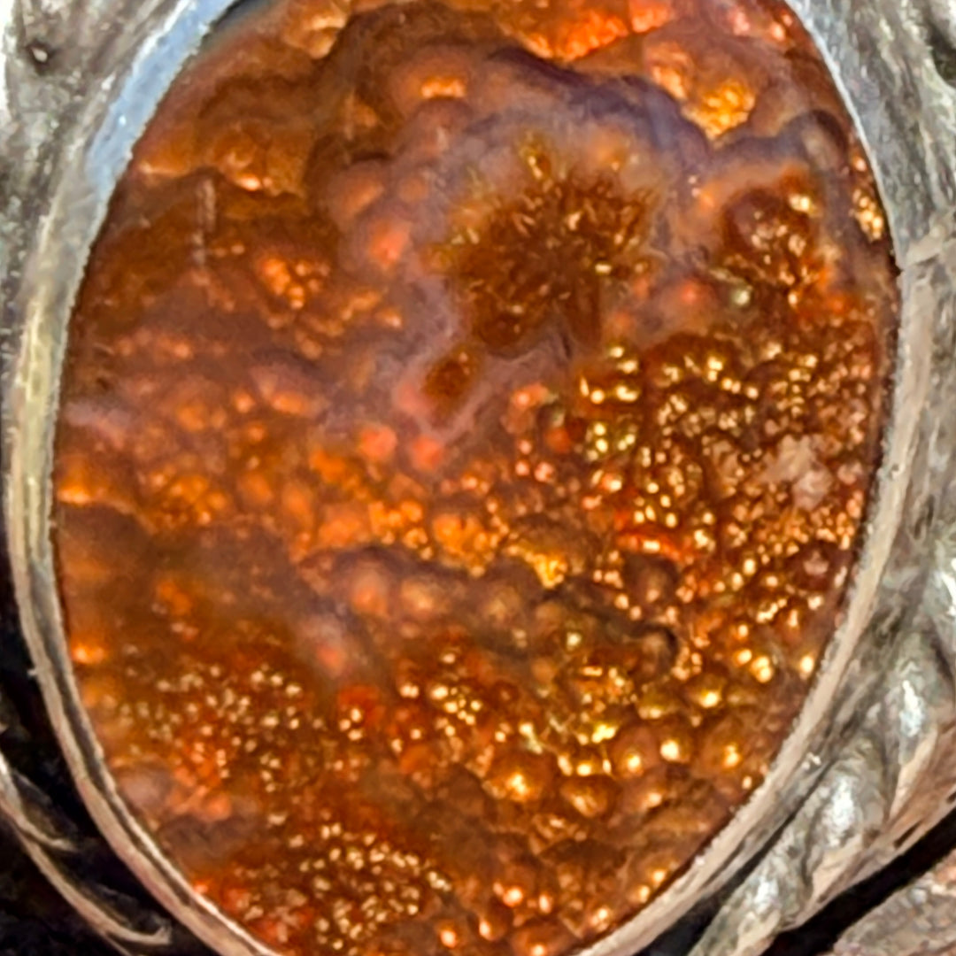 Southwestern Sterling Silver Red Fire Agate Ring Size 12