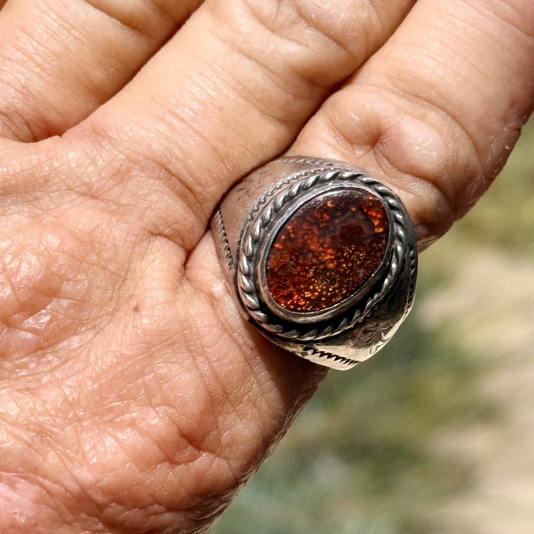 Southwestern Sterling Silver Red Fire Agate Ring Size 12