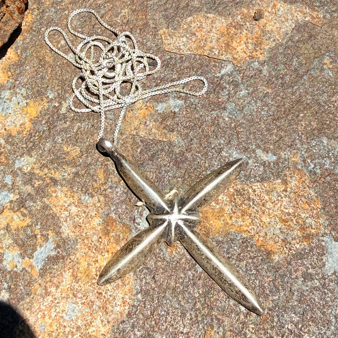 Vintage Navajo Tufa Stone Cast Cross Necklace Sterling Silver