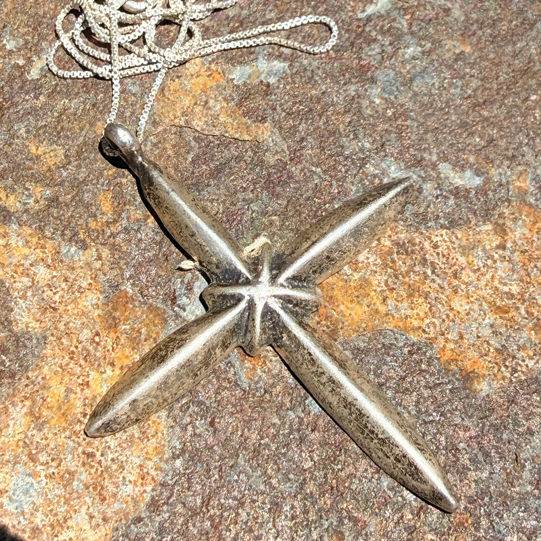 Vintage Navajo Tufa Stone Cast Cross Necklace Sterling Silver
