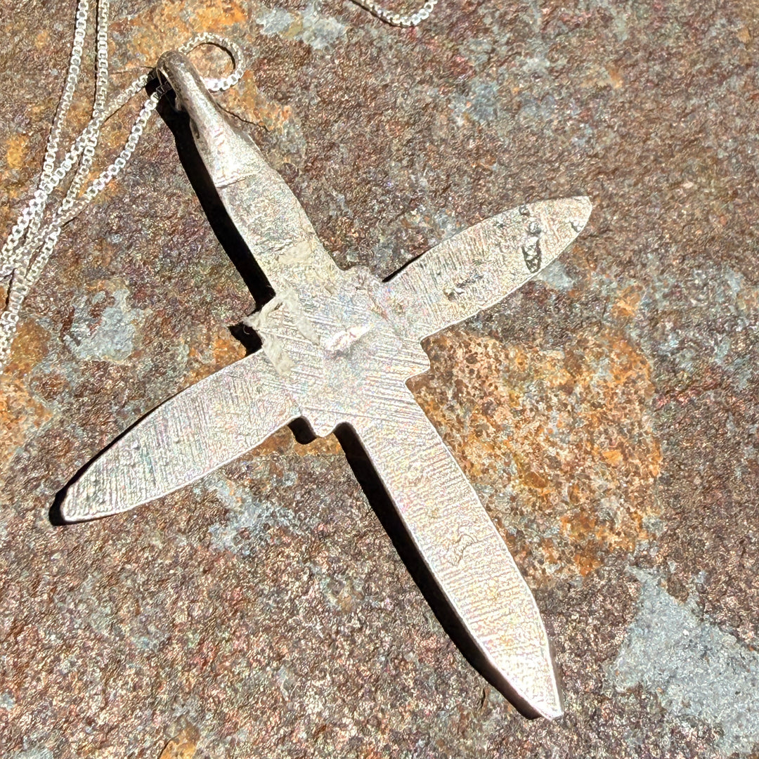 Vintage Navajo Tufa Stone Cast Cross Necklace Sterling Silver