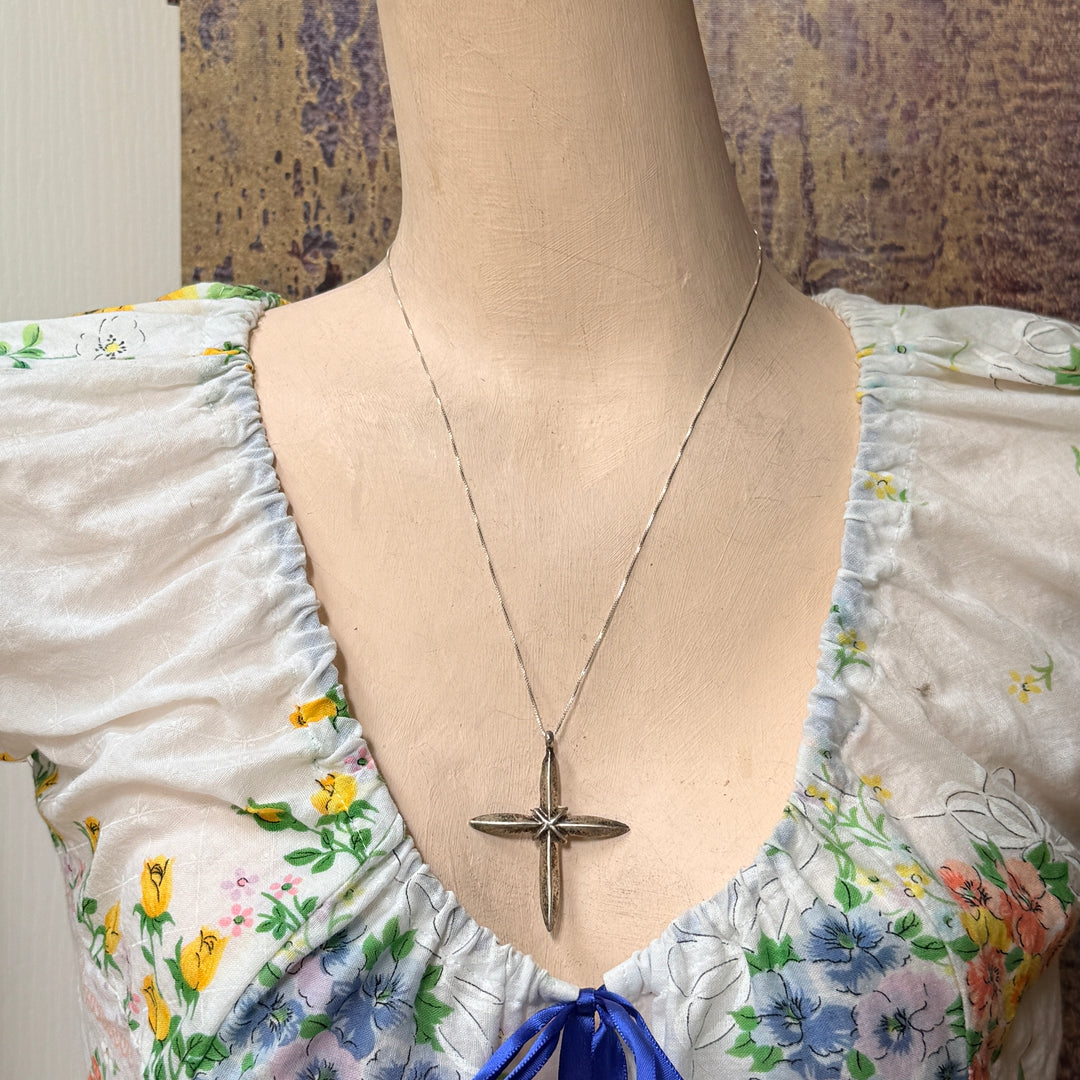 Vintage Navajo Tufa Stone Cast Cross Necklace Sterling Silver