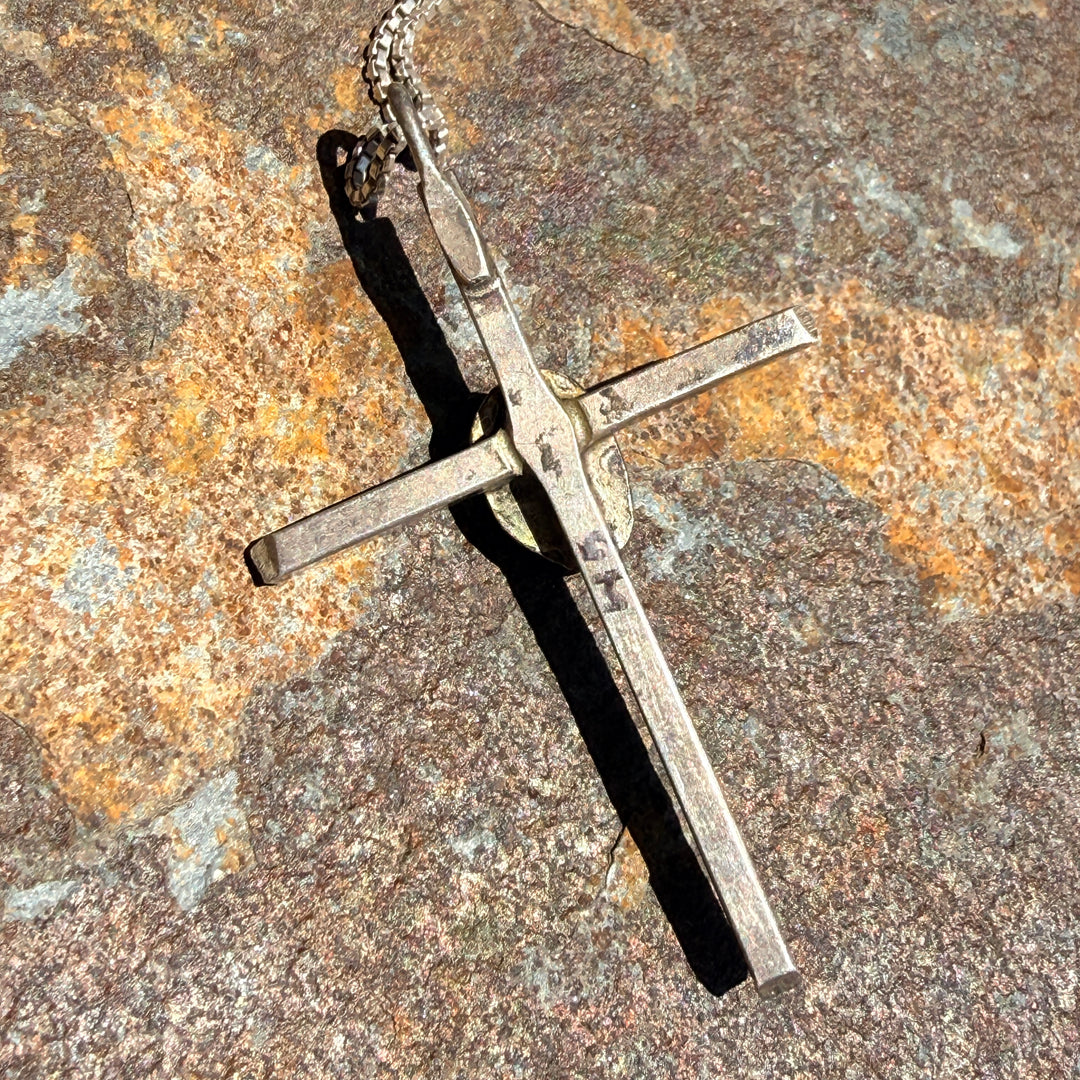 Vintage Navajo Sterling Silver Turquoise Cross Necklace