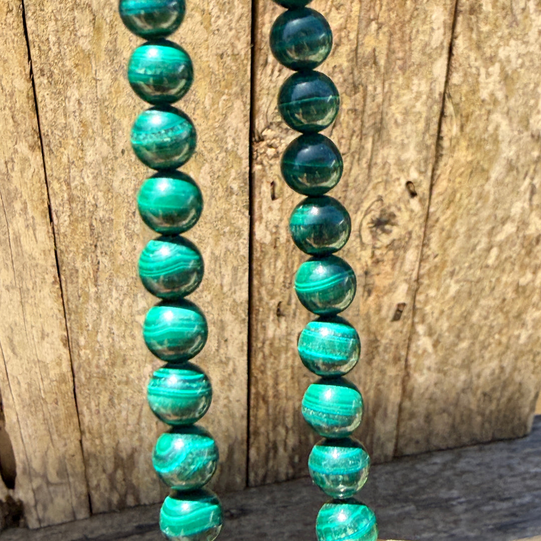 Vintage Navajo Sterling Silver Square Stamped Beads & Malachite Necklace