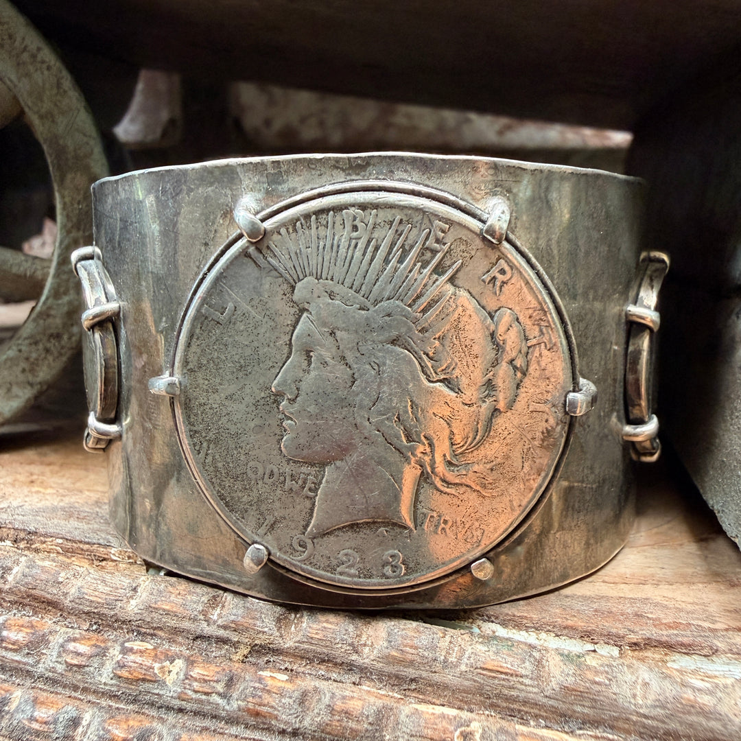 Vintage Sterling Silver & 1923 Liberty Dollar Buffalo Nickel Cuff Bracelet