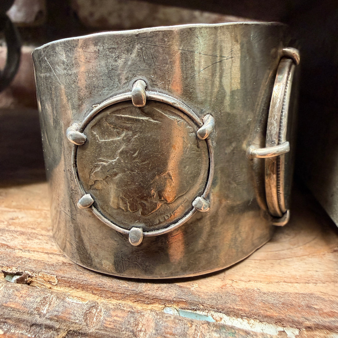 Vintage Sterling Silver & 1923 Liberty Dollar Buffalo Nickel Cuff Bracelet