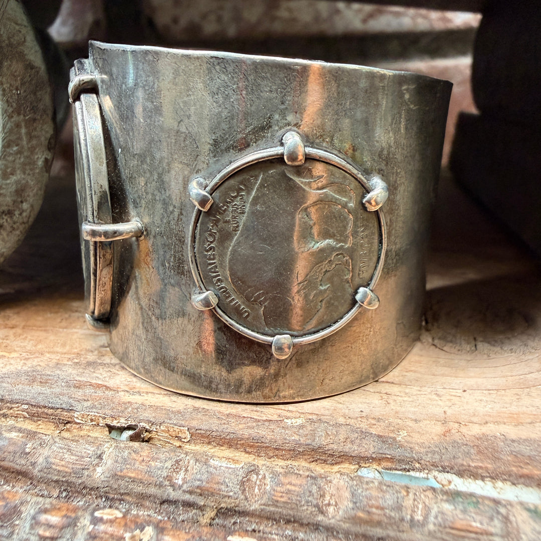 Vintage Sterling Silver & 1923 Liberty Dollar Buffalo Nickel Cuff Bracelet