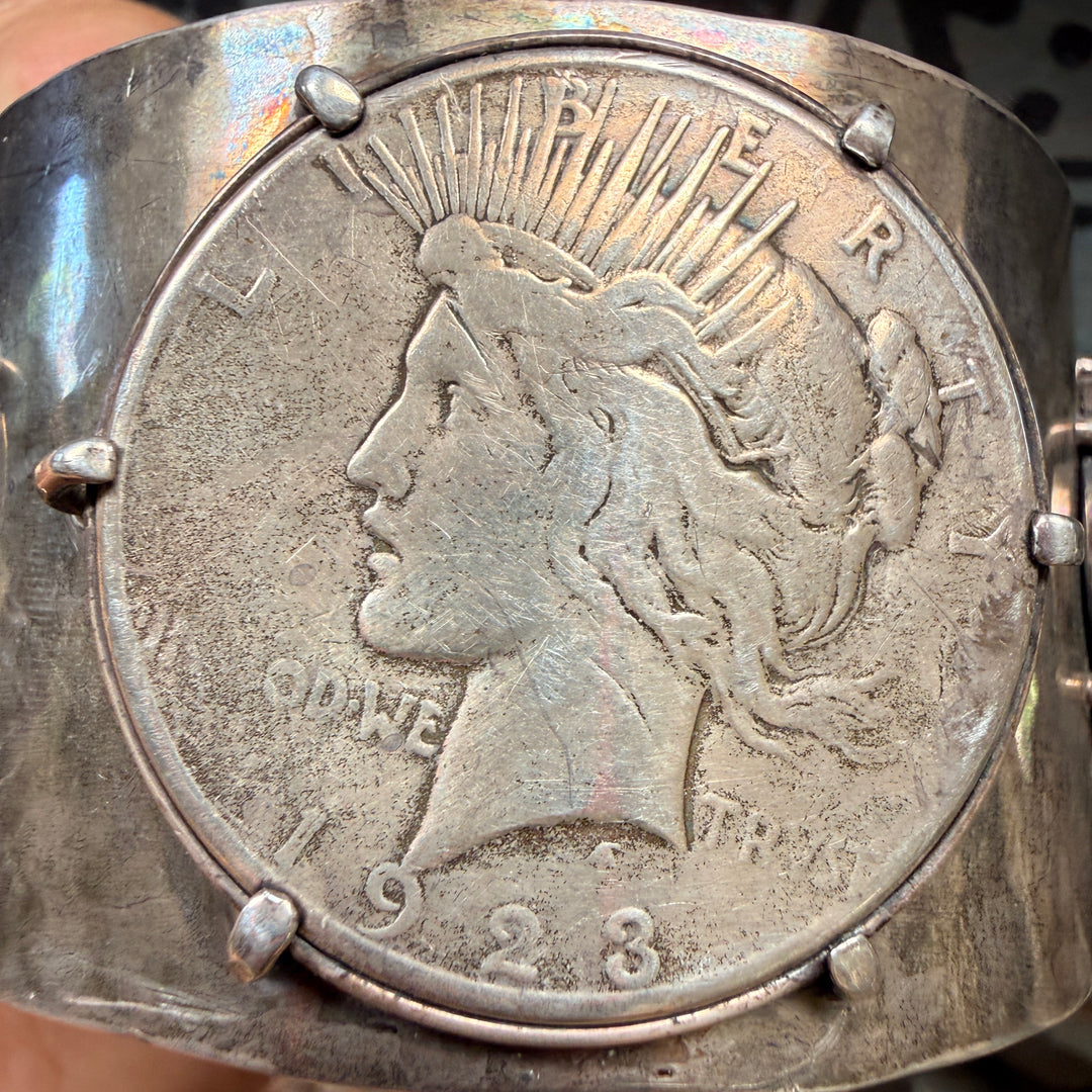 Vintage Sterling Silver & 1923 Liberty Dollar Buffalo Nickel Cuff Bracelet
