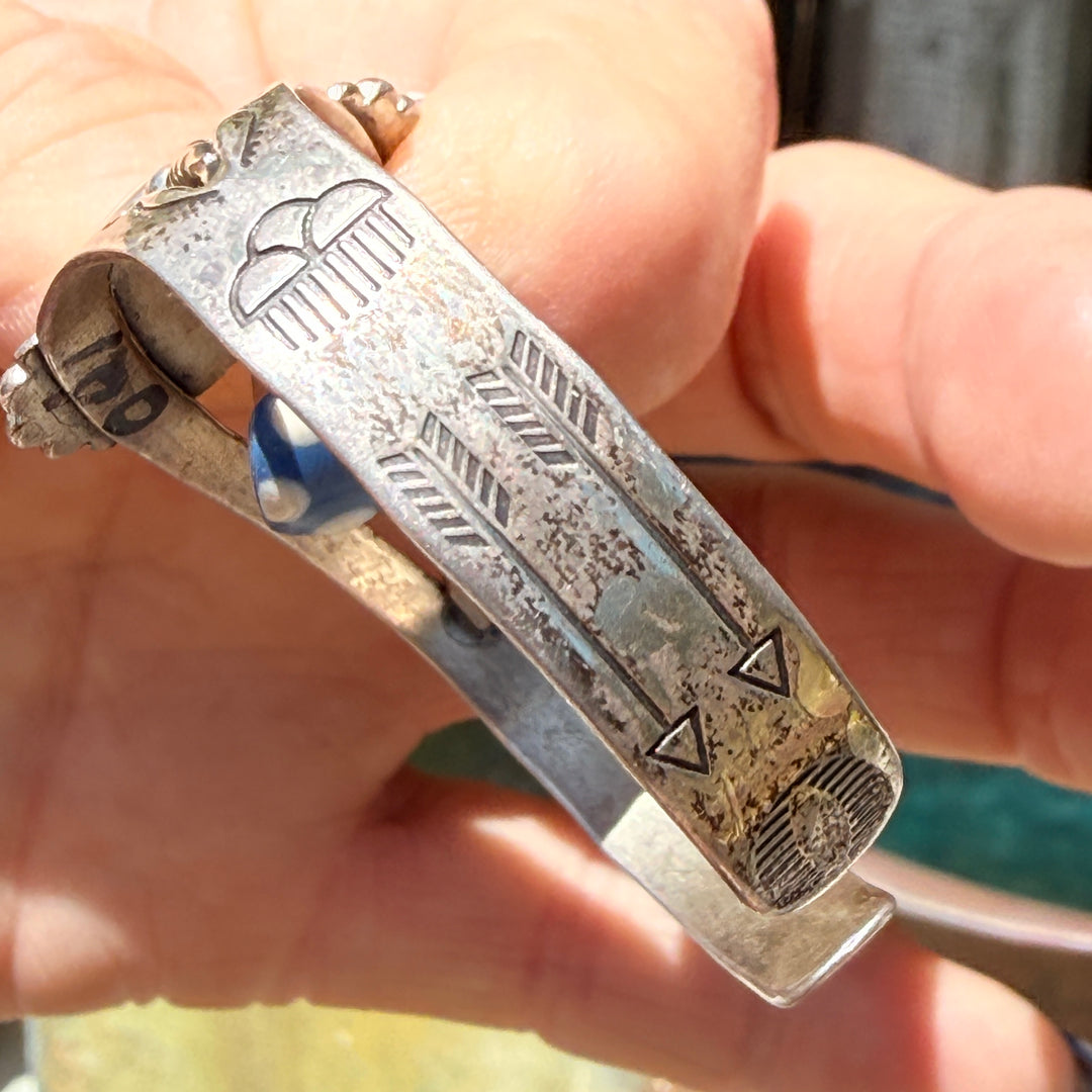 Vintage Sterling Silver & Petrified Wood Bracelet Bell Fred Harvey