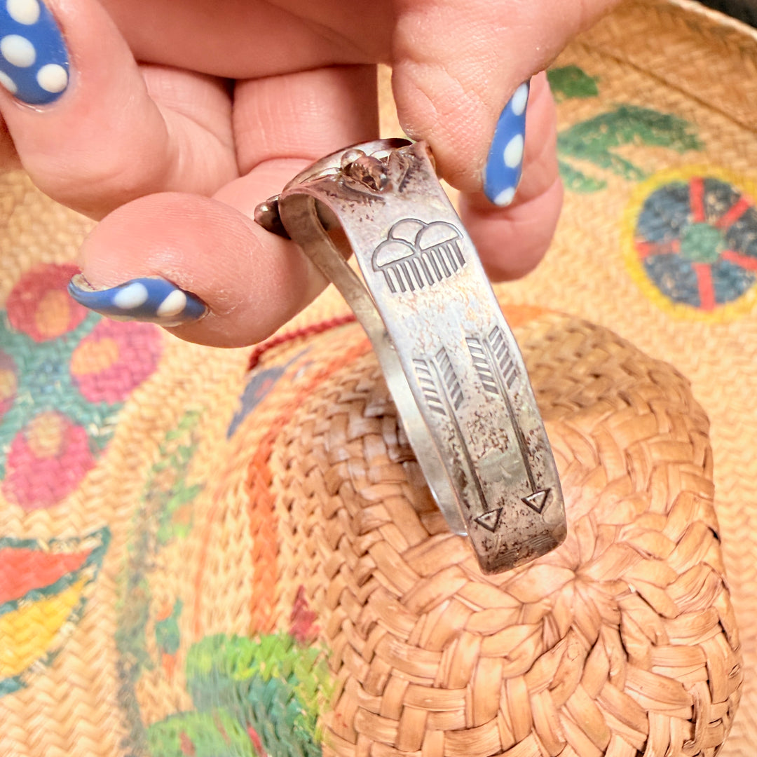 Vintage Sterling Silver & Petrified Wood Bracelet Bell Fred Harvey