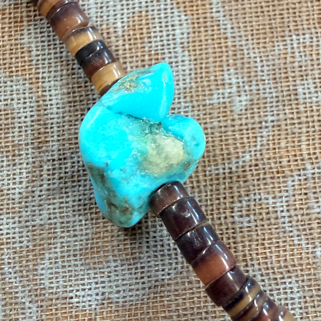 Old Navajo Brown Heishi & Turquoise Nugget Bead Necklace