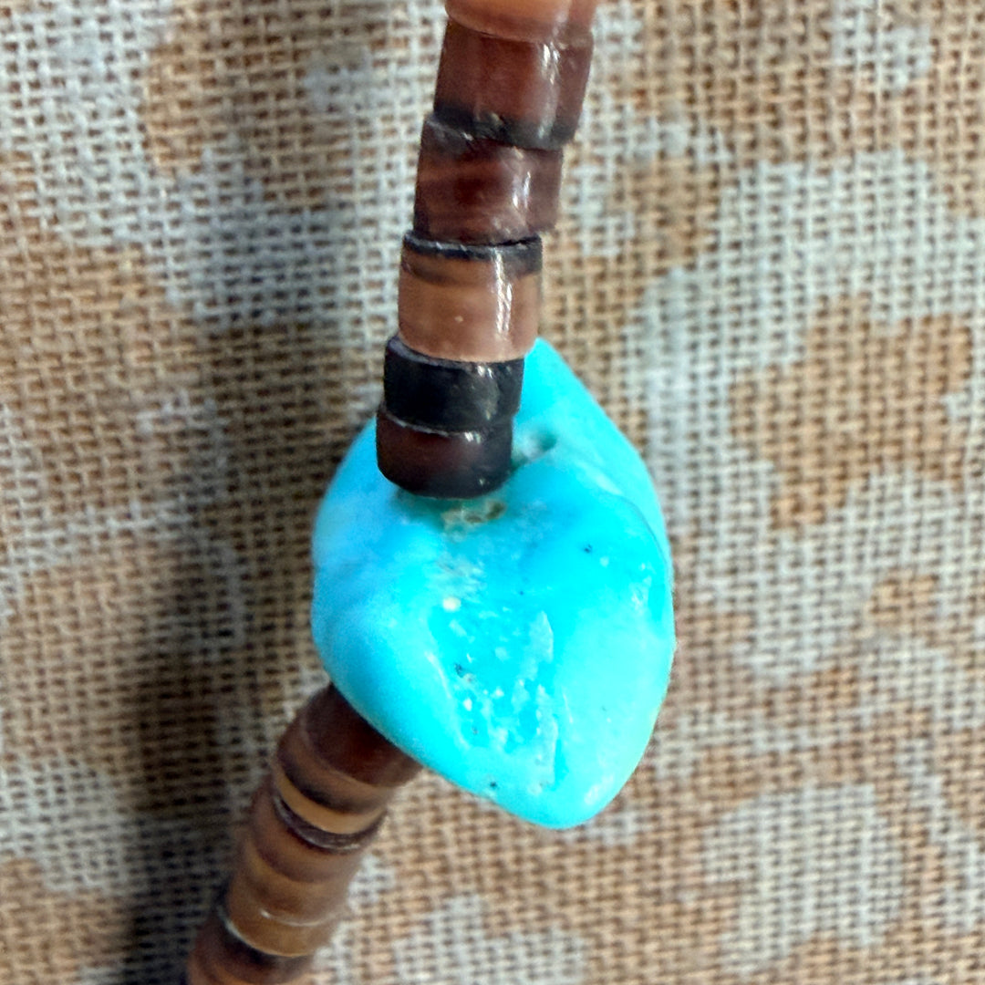 Old Navajo Brown Heishi & Turquoise Nugget Bead Necklace