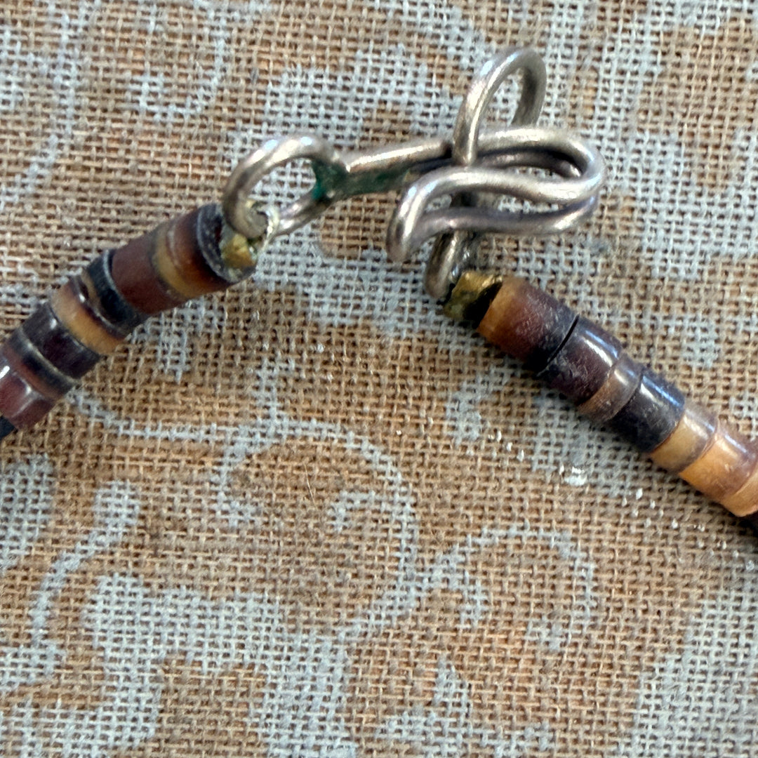 Old Navajo Brown Heishi & Turquoise Nugget Bead Necklace