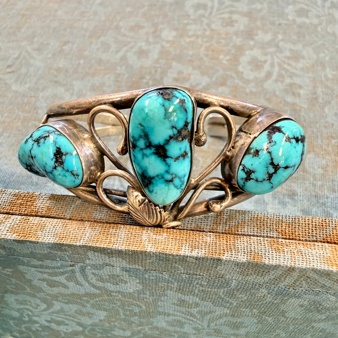 Vintage Sterling Silver & Turquoise Navajo Bracelet Tom Willeto
