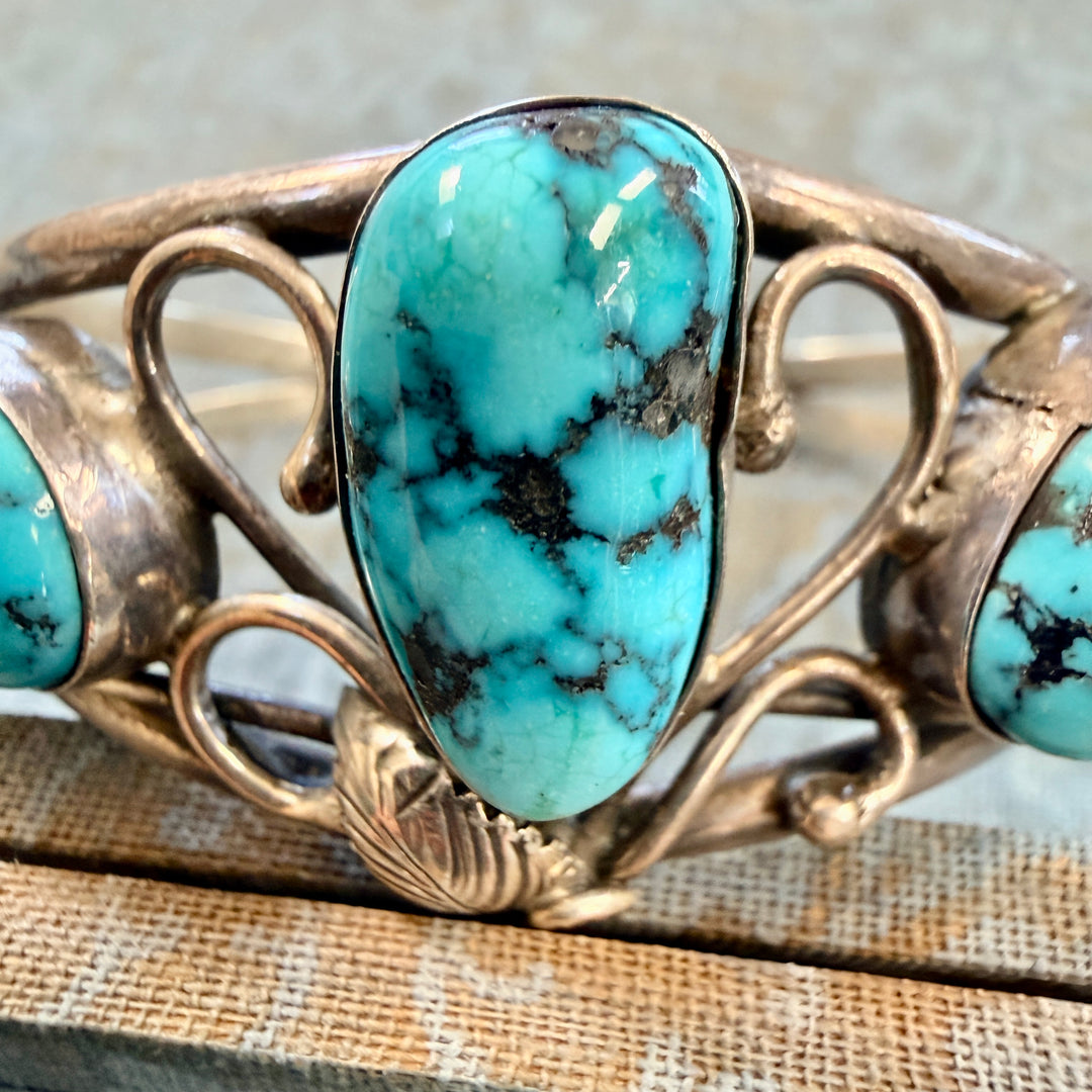 Vintage Sterling Silver & Turquoise Navajo Bracelet Tom Willeto