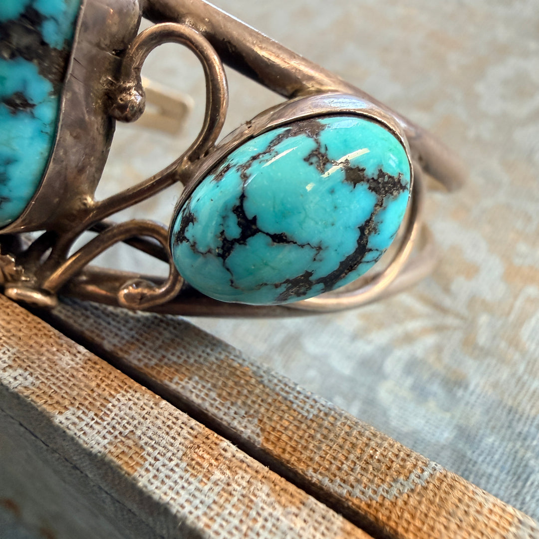 Vintage Sterling Silver & Turquoise Navajo Bracelet Tom Willeto