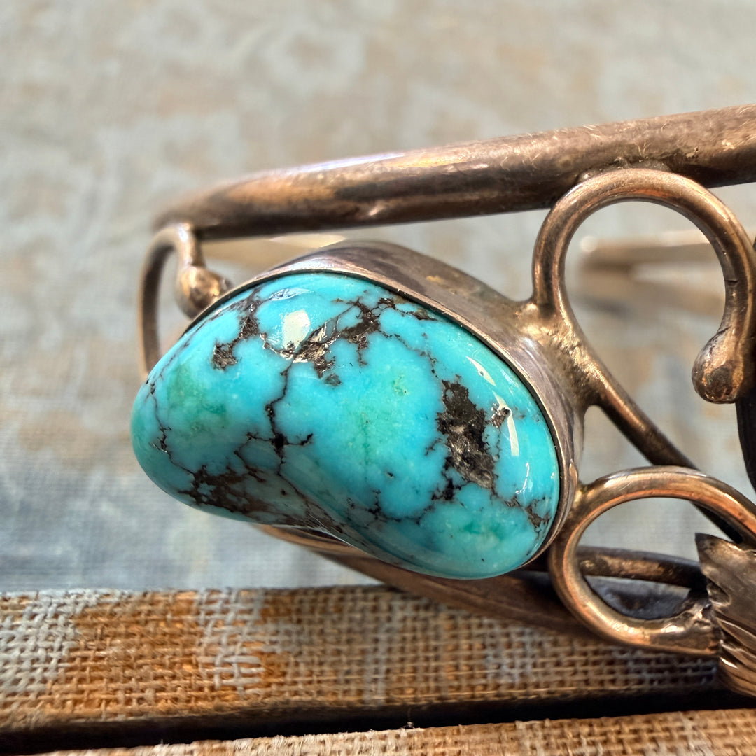 Vintage Sterling Silver & Turquoise Navajo Bracelet Tom Willeto