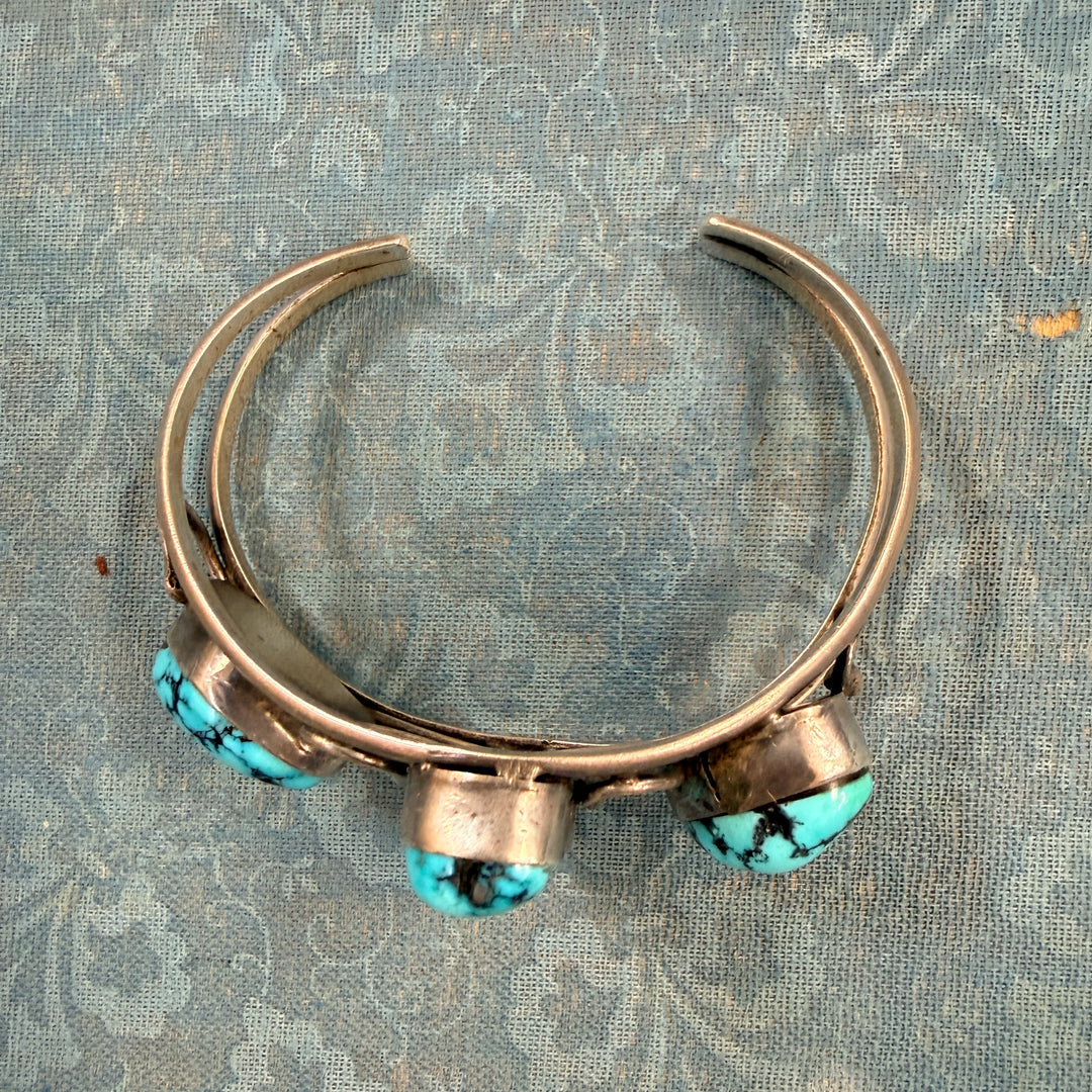 Vintage Sterling Silver & Turquoise Navajo Bracelet Tom Willeto