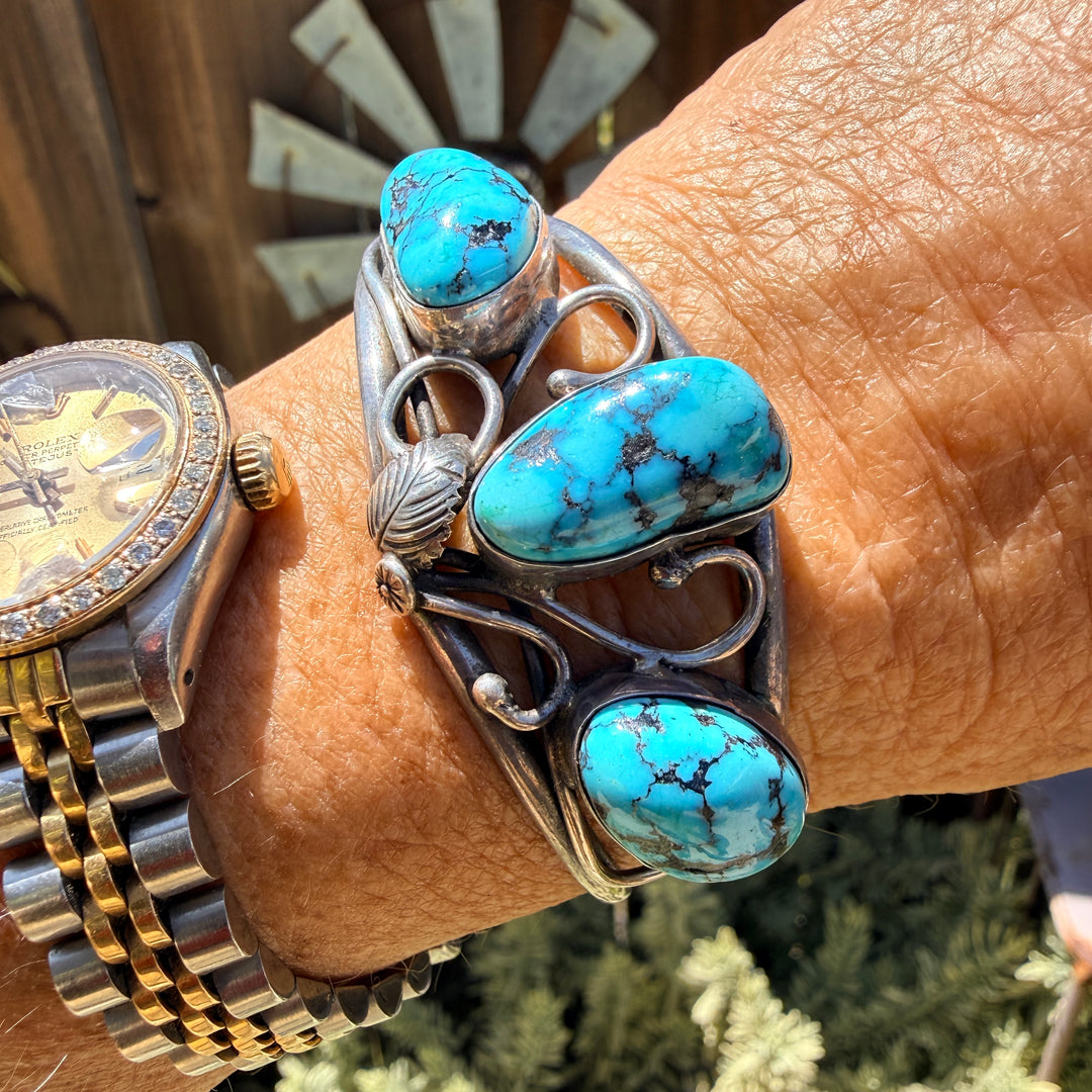 Vintage Sterling Silver & Turquoise Navajo Bracelet Tom Willeto