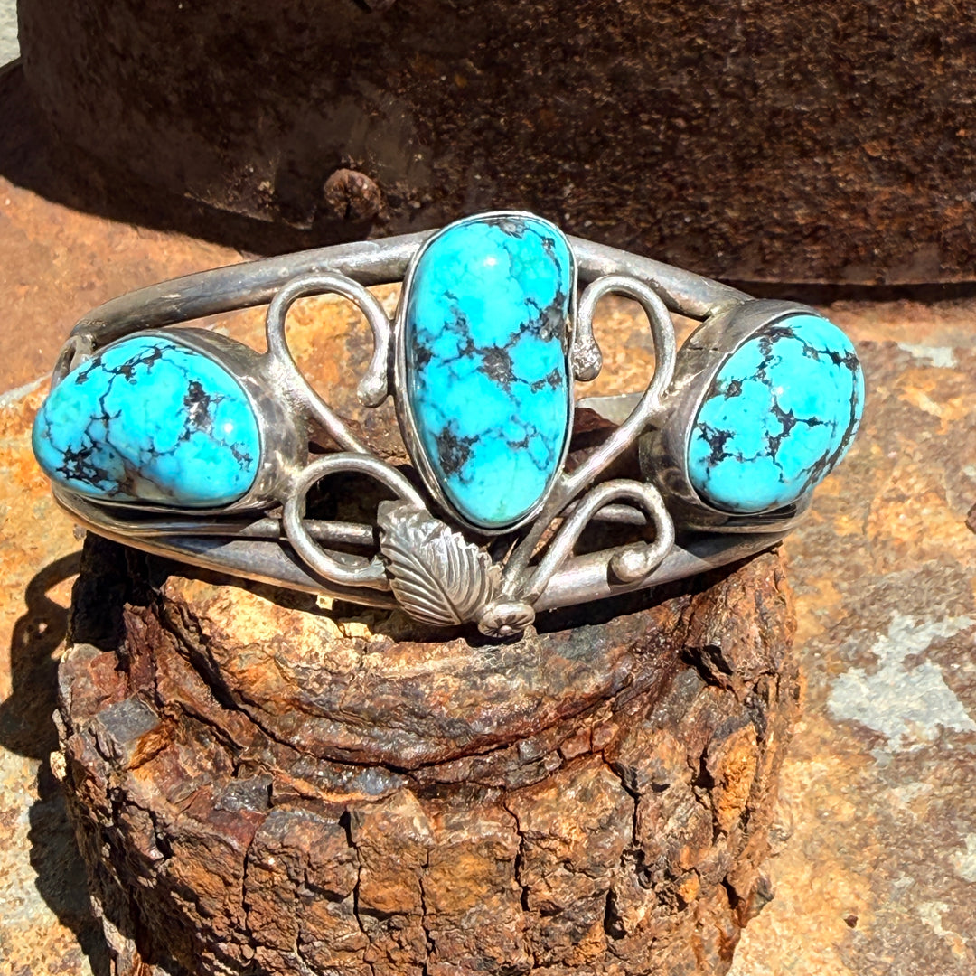 Vintage Sterling Silver & Turquoise Navajo Bracelet Tom Willeto