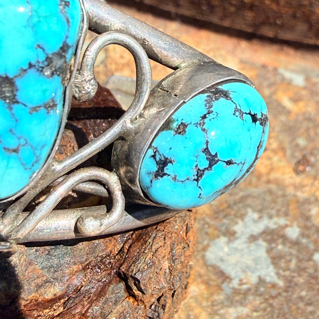 Vintage Sterling Silver & Turquoise Navajo Bracelet Tom Willeto
