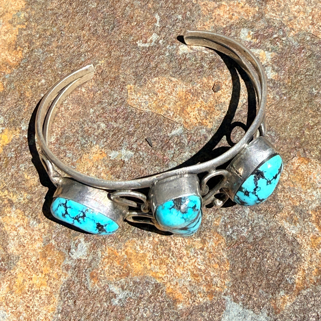 Vintage Sterling Silver & Turquoise Navajo Bracelet Tom Willeto