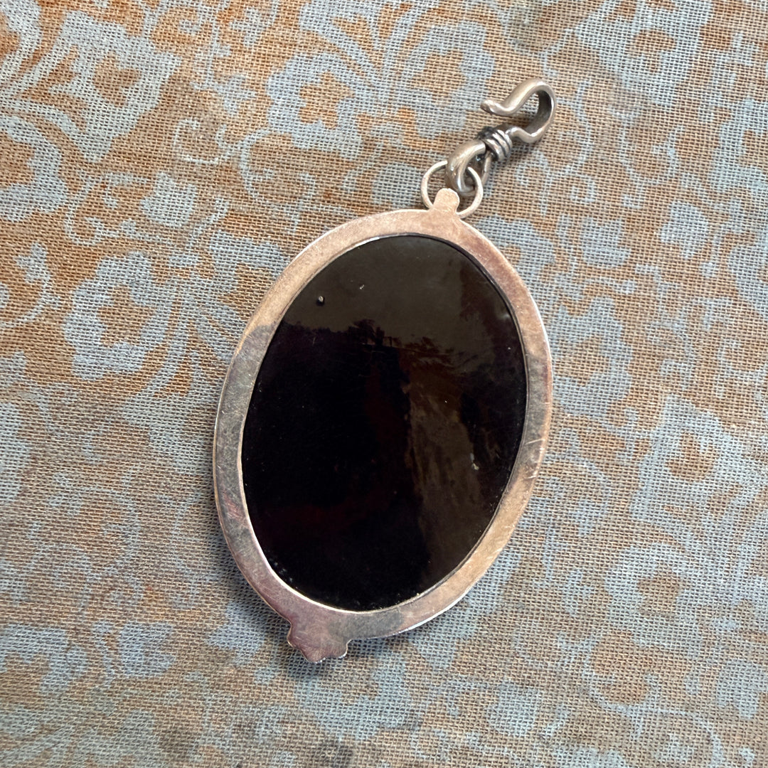Vintage Hand Painted Mexican Pottery Sterling Silver Pendant