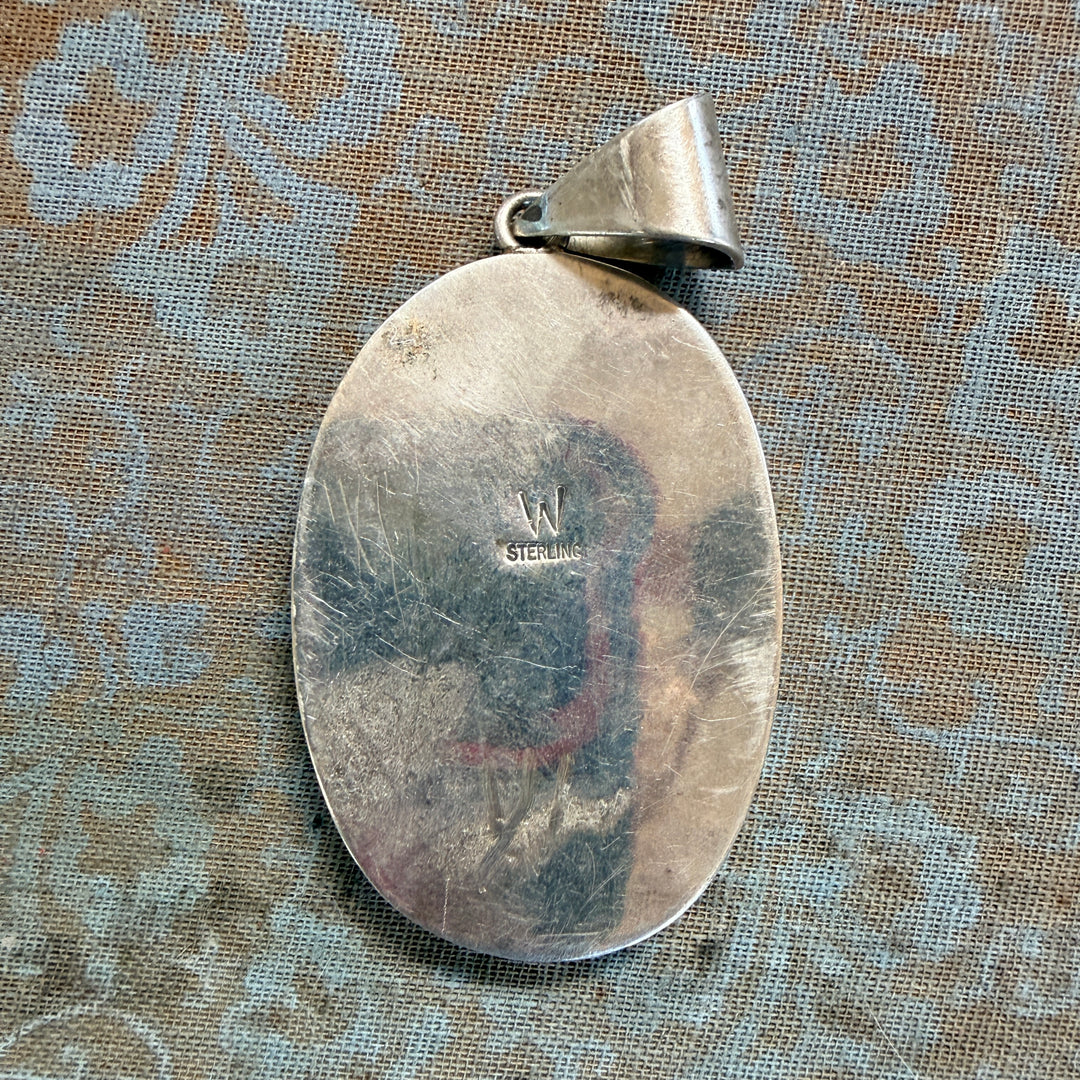 Vintage Signed Native American Sterling Silver Channel Inlay Pendant
