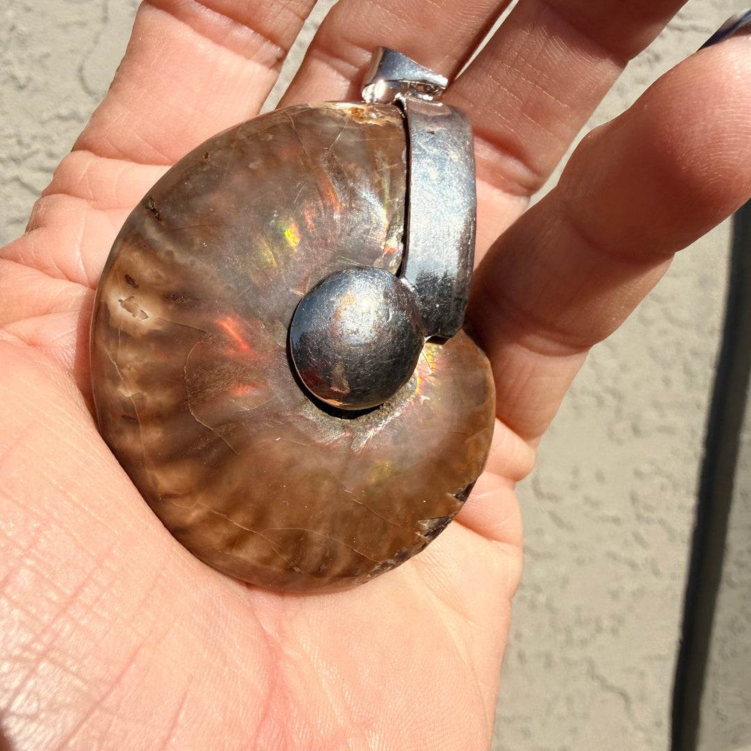 Large Vintage Sterling Silver Ammonite Pendant