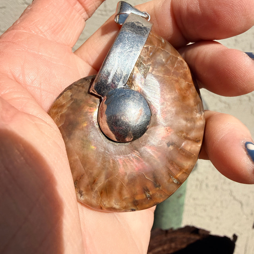 Large Vintage Sterling Silver Ammonite Pendant