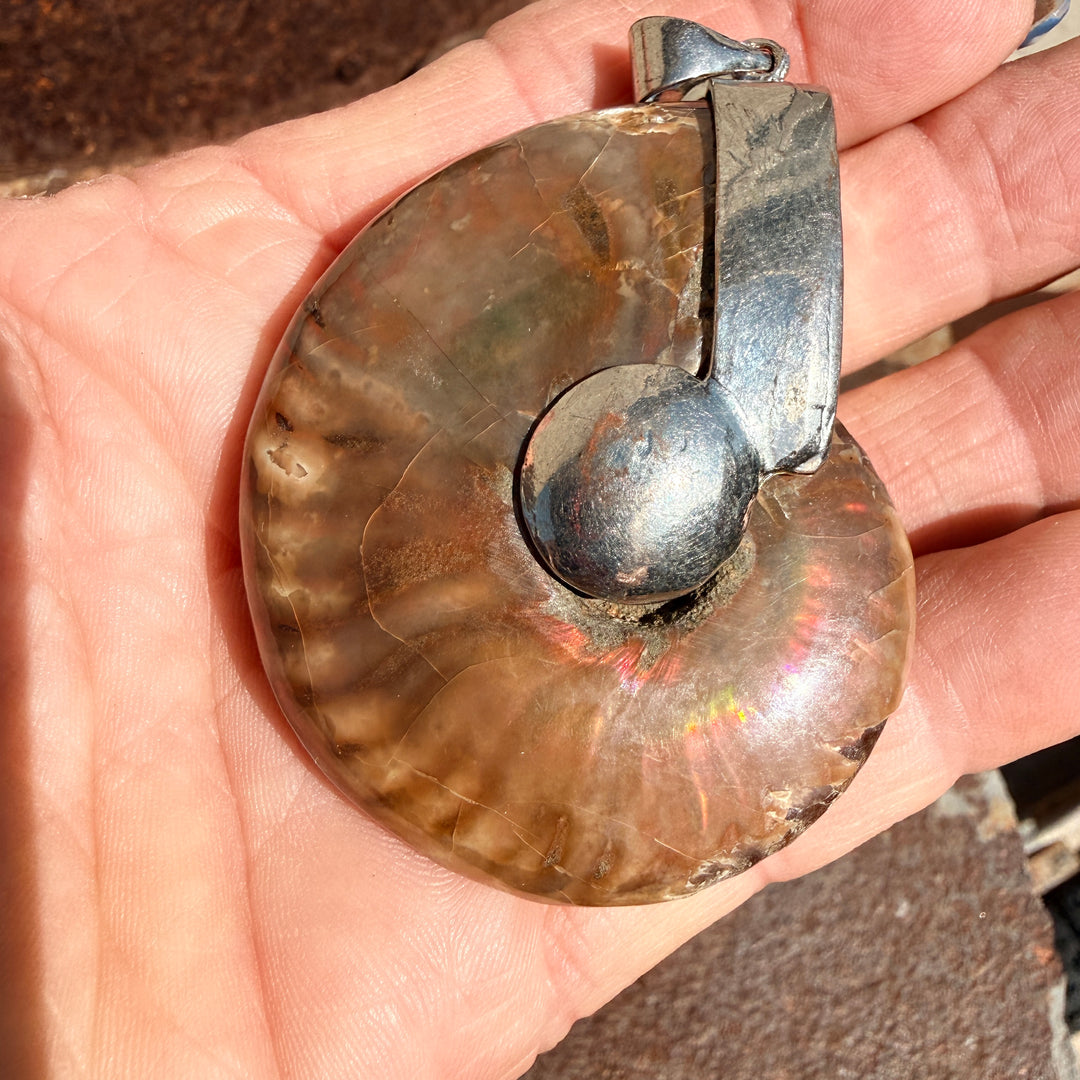 Large Vintage Sterling Silver Ammonite Pendant