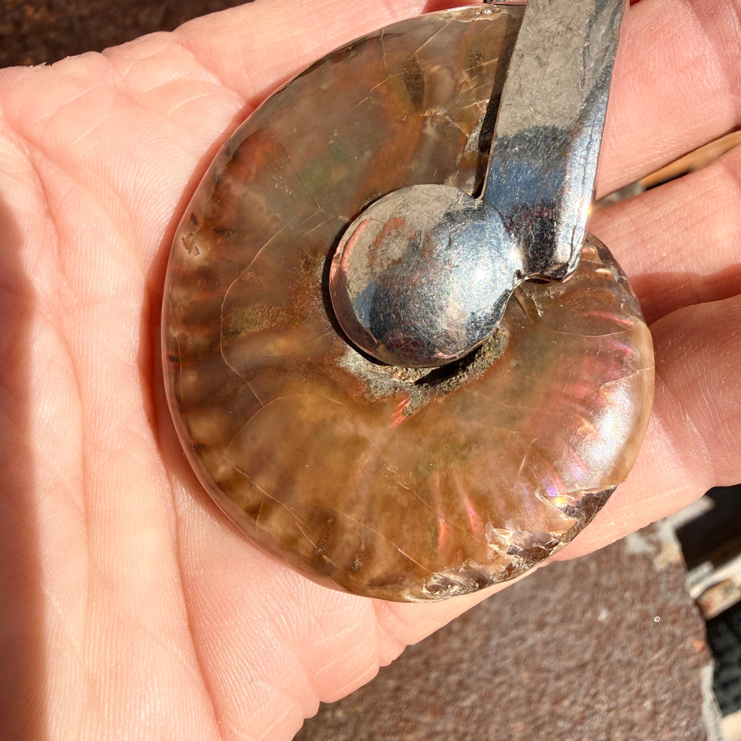 Large Vintage Sterling Silver Ammonite Pendant